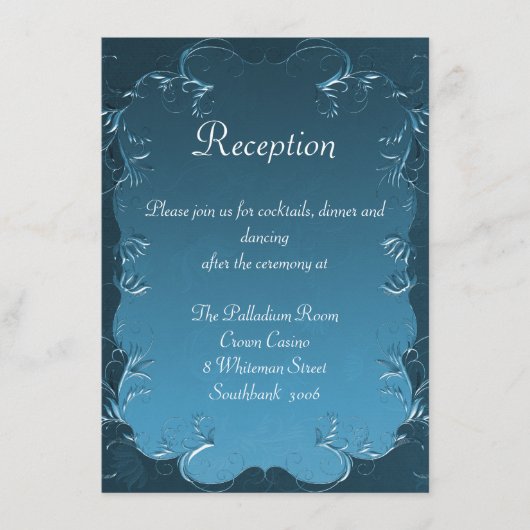  Blauwgroen Bloeit Elegant Huwelijksreceptie Informatiekaartje (Voorkant)