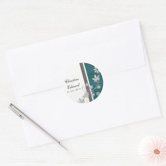Blauwgroen Bloem Bruiloft Sticker (Envelop)