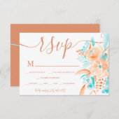 Blauwgroen bloem waterverf Rsvp bruiloft met  stra (Voorkant / Achterkant)