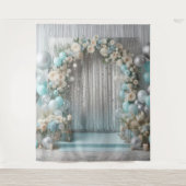  Blauwgroen Bloemballon Boog Hangen Wandkleed (Voorkant)