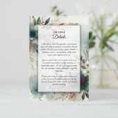 Blauwgroen bloemblaadjes in Bronze Bloom Wedding Informatiekaartje (Staand voorkant)
