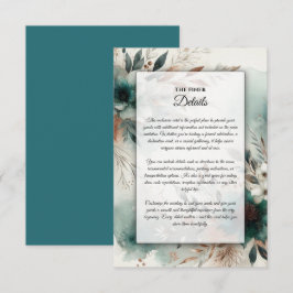 Blauwgroen bloemblaadjes in Bronze Bloom Wedding Informatiekaartje