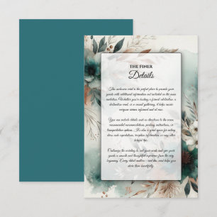 Blauwgroen bloemblaadjes in Bronze Bloom Wedding Informatiekaartje