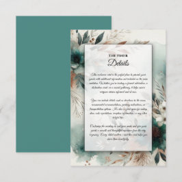 Blauwgroen bloemblaadjes in Bronze Bloom Wedding Informatiekaartje