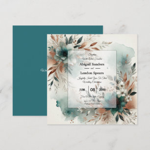 Blauwgroen bloemblaadjes in Bronze Bloom Wedding Kaart