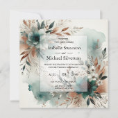 Blauwgroen bloemblaadjes in Bronze Bloom Wedding Kaart (Voorkant)