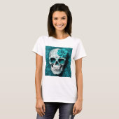 Blauwgroen Bloemen 3D Dode Schedel met zonnebril T-shirt (Voorkant volledig)
