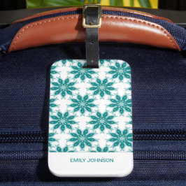 Blauwgroen bloemen aangepaste naam wit bagagelabel
