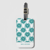 Blauwgroen bloemen aangepaste naam wit bagagelabel (Voorkant (verticaal))