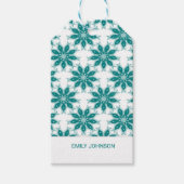 Blauwgroen bloemen aangepaste naam wit cadeaulabel (Voorkant)