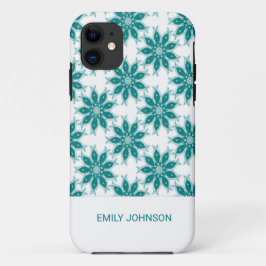 Blauwgroen bloemen aangepaste naam wit Case-Mate iPhone case