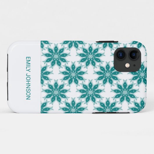 Blauwgroen bloemen aangepaste naam wit Case-Mate iPhone case (Achterkant (horizontaal))