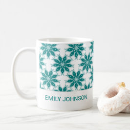 Blauwgroen bloemen aangepaste naam wit koffiemok