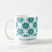 Blauwgroen bloemen aangepaste naam wit koffiemok (Links)