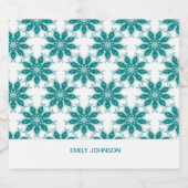 Blauwgroen bloemen aangepaste naam wit likeurfles etiket (Enkel label)