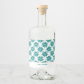 Blauwgroen bloemen aangepaste naam wit likeurfles etiket (Voorkant)