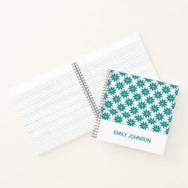 Blauwgroen bloemen aangepaste naam wit notitieboek