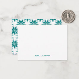 Blauwgroen bloemen aangepaste naam wit notitiekaartje