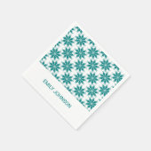 Blauwgroen bloemen aangepaste naam wit servet (Hoek)