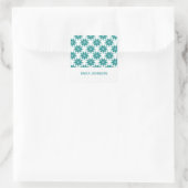 Blauwgroen bloemen aangepaste naam wit vierkante sticker (Tas)