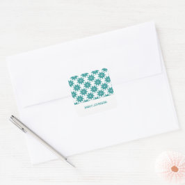 Blauwgroen bloemen aangepaste naam wit vierkante sticker