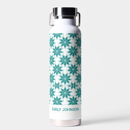 Blauwgroen bloemen aangepaste naam wit waterfles