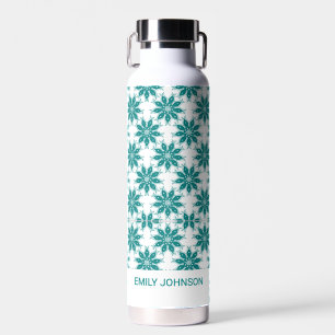 Blauwgroen bloemen aangepaste naam wit waterfles