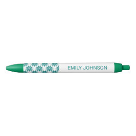 Blauwgroen bloemen aangepaste naam wit zwarte inkt pen