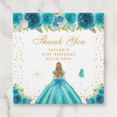 Blauwgroen Bloemen Blond Haar Prinses Verjaardagsf Bedankjes Labels (Voorkant)