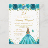 Blauwgroen Bloemen Blond Haar Prinses Verjaardagsf Briefkaart (Voorkant)