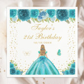 Blauwgroen Bloemen Blond Haar Prinses Verjaardagsf Servet