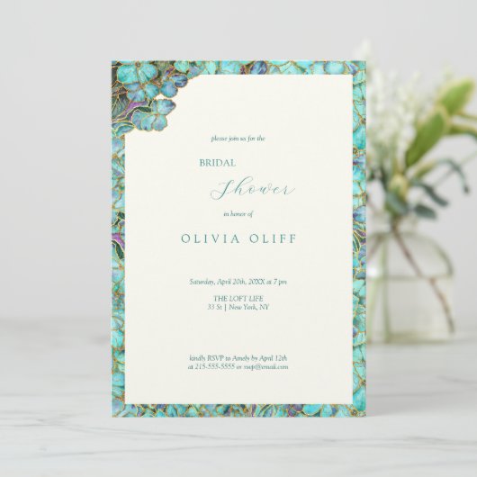 Blauwgroen bloemen Bridal Shower Uitnodiging (Staand voorkant)