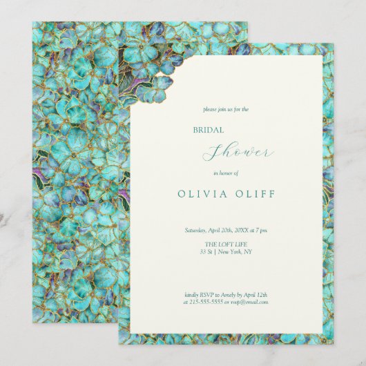 Blauwgroen bloemen Bridal Shower Uitnodiging (Voorkant / Achterkant)
