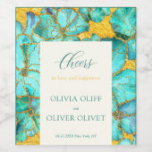 Blauwgroen bloemen bruiloft wijn etiket (Enkel label)