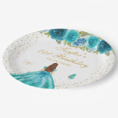 Blauwgroen Bloemen Bruin Haar Prinses Verjaardagsf Papieren Bordje (Gekanteld)