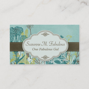 Blauwgroen bloemen Bruin met etiket Visitekaartje