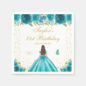Blauwgroen Bloemen Brunette Haar Prinses Verjaarda Servet (Voorkant)