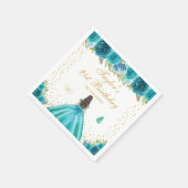 Blauwgroen Bloemen Brunette Haar Prinses Verjaarda Servet (Hoek)