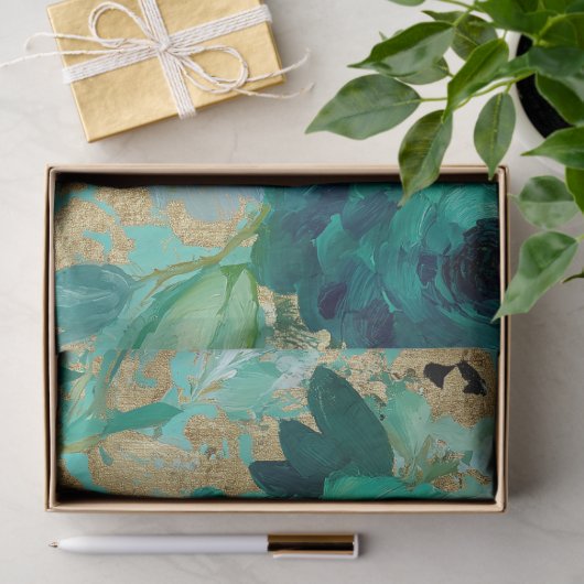 Blauwgroen Bloemen Cheetah Print Decoupage Tissuepapier (Geschenk)