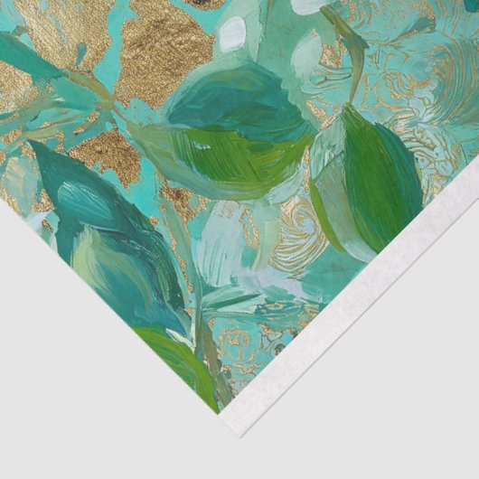 Blauwgroen Bloemen Cheetah Print Decoupage Tissuepapier (Detail)