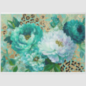 Blauwgroen Bloemen Cheetah Print Decoupage Tissuepapier (Voorkant)