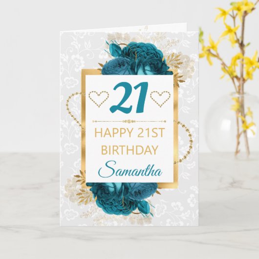 Blauwgroen bloemen en goudvlies op zaterdag kaart (Gele Bloem)