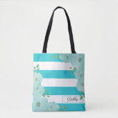  Blauwgroen bloemen en strips-Canvas tas (Voorkant)