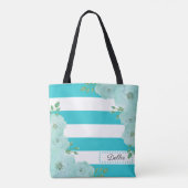  Blauwgroen bloemen en strips-Canvas tas (Achterkant)