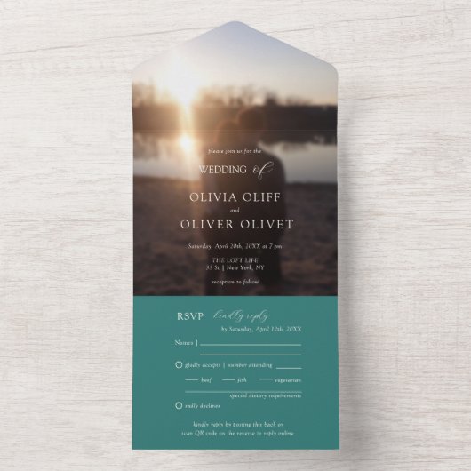 Blauwgroen bloemen Foto's in één uitnodiging (Binnen)