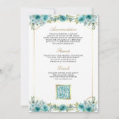 Blauwgroen Bloemen Goud Katholiek Kruis QR Code Hu Kaart (Achterkant)
