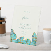 Blauwgroen Bloemen Huwelijksgunsten Reclamebord Met Voetstuk (Insitu)