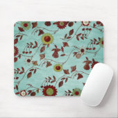 Blauwgroen bloemen muismat (Met muis)