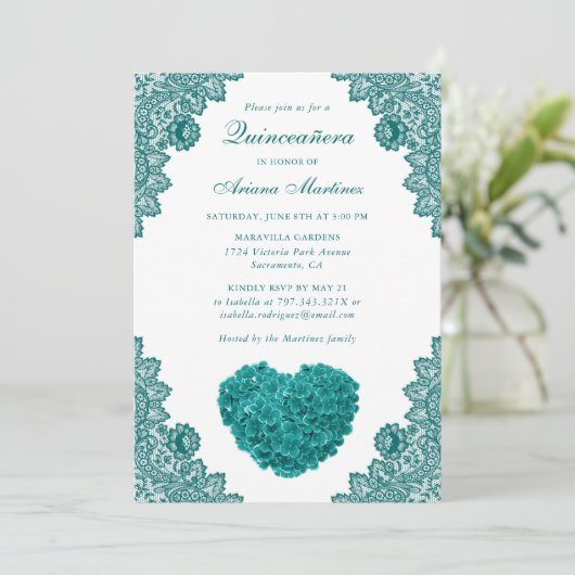 Blauwgroen Bloemen Quinceañera 15e Verjaardagsuitn Kaart (Staand voorkant)