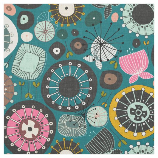Blauwgroen BLOEMEN Stof (Swatch)